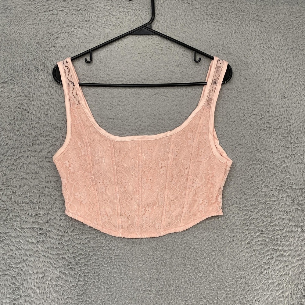 Beverly And Beck Corset Top Womens XS Pink Lace Floral Bustier‎ Fairy Y2K Crop